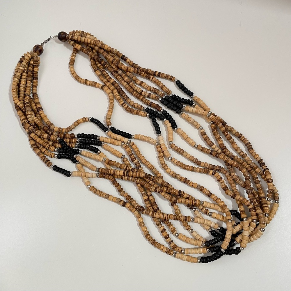 Vintage Real Wood Boho Natural Southwestern Summer Festival Statement Necklace - Picture 4 of 9
